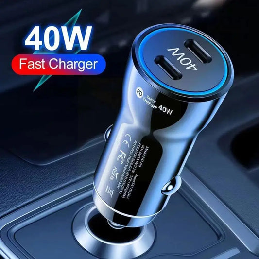 40W Car Charger Type C Quick Charge 3.0 Dual PD Phone Adapter