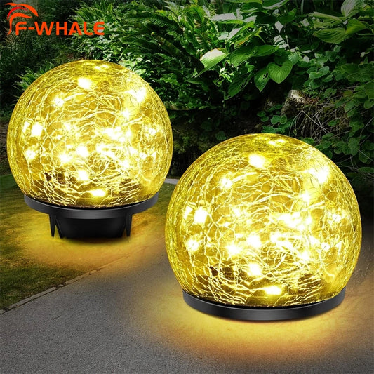 ﻿Solar Globe Lights Outdoor Garden Cracked Glass Ball Solar Lights